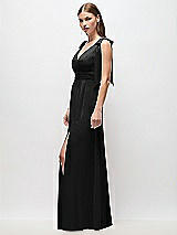 Side View Thumbnail - Black Plunge Neckline Bow Shoulder Empire Waist Chiffon Maxi Dress
