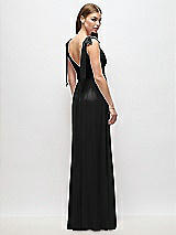 Rear View Thumbnail - Black Plunge Neckline Bow Shoulder Empire Waist Chiffon Maxi Dress