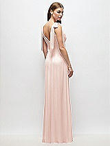 Rear View Thumbnail - Blush Plunge Neckline Bow Shoulder Empire Waist Chiffon Maxi Dress