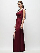 Side View Thumbnail - Burgundy Plunge Neckline Bow Shoulder Empire Waist Chiffon Maxi Dress