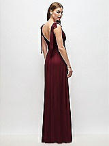 Rear View Thumbnail - Cabernet Plunge Neckline Bow Shoulder Empire Waist Chiffon Maxi Dress