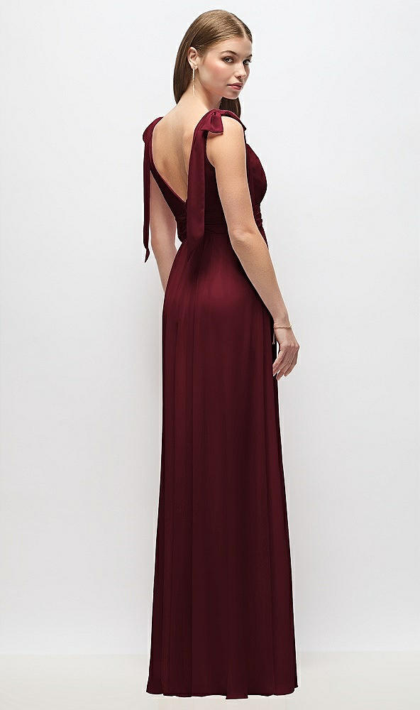 Back View - Cabernet Plunge Neckline Bow Shoulder Empire Waist Chiffon Maxi Dress