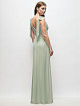 Rear View Thumbnail - Celadon Plunge Neckline Bow Shoulder Empire Waist Chiffon Maxi Dress
