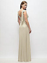 Rear View Thumbnail - Champagne Plunge Neckline Bow Shoulder Empire Waist Chiffon Maxi Dress