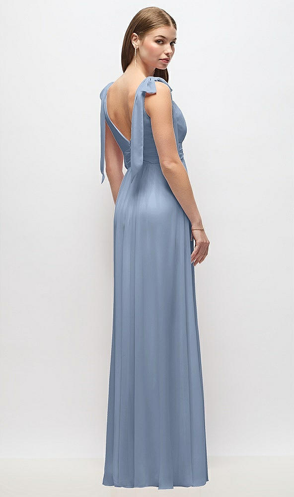 Back View - Cloudy Plunge Neckline Bow Shoulder Empire Waist Chiffon Maxi Dress
