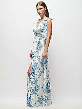 Side View Thumbnail - Cottage Rose Dusk Blue Plunge Neckline Bow Shoulder Empire Waist Chiffon Maxi Dress