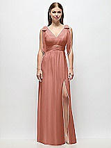 Front View Thumbnail - Desert Rose Plunge Neckline Bow Shoulder Empire Waist Chiffon Maxi Dress