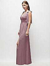 Side View Thumbnail - Dusty Rose Plunge Neckline Bow Shoulder Empire Waist Chiffon Maxi Dress