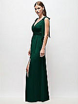 Side View Thumbnail - Hunter Green Plunge Neckline Bow Shoulder Empire Waist Chiffon Maxi Dress
