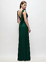 Rear View Thumbnail - Hunter Green Plunge Neckline Bow Shoulder Empire Waist Chiffon Maxi Dress