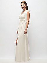 Side View Thumbnail - Ivory Plunge Neckline Bow Shoulder Empire Waist Chiffon Maxi Dress