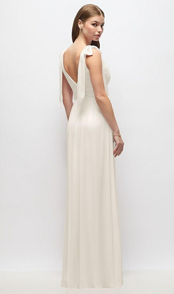 Back View - Ivory Plunge Neckline Bow Shoulder Empire Waist Chiffon Maxi Dress