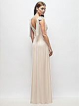 Rear View Thumbnail - Oat Plunge Neckline Bow Shoulder Empire Waist Chiffon Maxi Dress
