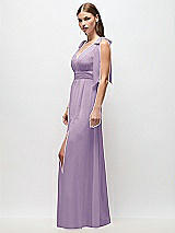 Side View Thumbnail - Pale Purple Plunge Neckline Bow Shoulder Empire Waist Chiffon Maxi Dress