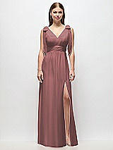 Front View Thumbnail - Rosewood Plunge Neckline Bow Shoulder Empire Waist Chiffon Maxi Dress