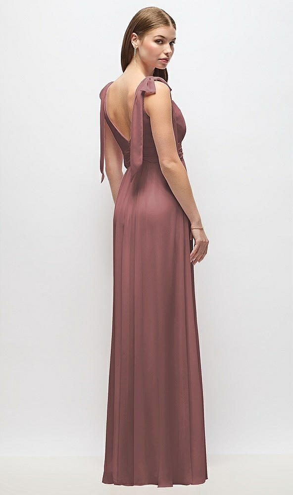 Back View - Rosewood Plunge Neckline Bow Shoulder Empire Waist Chiffon Maxi Dress