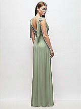Rear View Thumbnail - Sage Plunge Neckline Bow Shoulder Empire Waist Chiffon Maxi Dress