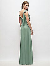 Rear View Thumbnail - Seagrass Plunge Neckline Bow Shoulder Empire Waist Chiffon Maxi Dress