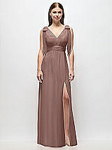 Front View Thumbnail - Sienna Plunge Neckline Bow Shoulder Empire Waist Chiffon Maxi Dress