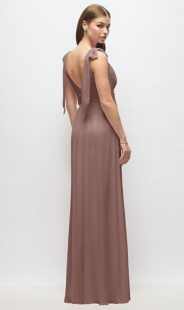 Back View - Sienna Plunge Neckline Bow Shoulder Empire Waist Chiffon Maxi Dress