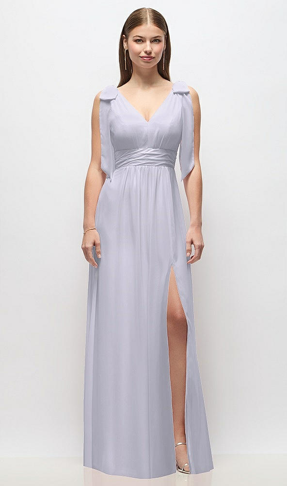 Front View - Silver Dove Plunge Neckline Bow Shoulder Empire Waist Chiffon Maxi Dress