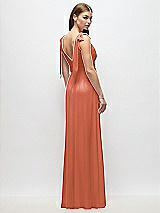 Rear View Thumbnail - Terracotta Copper Plunge Neckline Bow Shoulder Empire Waist Chiffon Maxi Dress