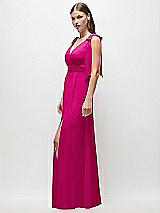 Side View Thumbnail - Think Pink Plunge Neckline Bow Shoulder Empire Waist Chiffon Maxi Dress