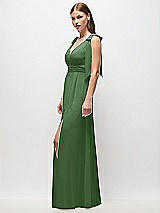 Side View Thumbnail - Vineyard Green Plunge Neckline Bow Shoulder Empire Waist Chiffon Maxi Dress