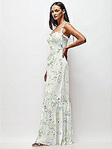 Side View Thumbnail - Bleu Garden Tie-Shoulder Bustier Bodice Ruffle-Hem Maxi Dress