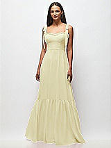 Front View Thumbnail - Butter Yellow Tie-Shoulder Bustier Bodice Ruffle-Hem Maxi Dress