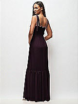 Rear View Thumbnail - Deep Plum Tie-Shoulder Bustier Bodice Ruffle-Hem Maxi Dress