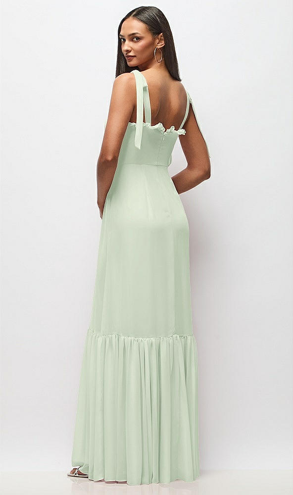 Back View - Mint Green Tie-Shoulder Bustier Bodice Ruffle-Hem Maxi Dress