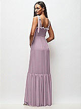 Rear View Thumbnail - Suede Rose Tie-Shoulder Bustier Bodice Ruffle-Hem Maxi Dress