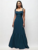 Front View Thumbnail - Atlantic Blue Tie-Shoulder Bustier Bodice Ruffle-Hem Maxi Dress
