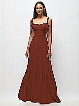 Front View Thumbnail - Auburn Moon Tie-Shoulder Bustier Bodice Ruffle-Hem Maxi Dress