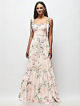 Front View Thumbnail - Blush Garden Tie-Shoulder Bustier Bodice Ruffle-Hem Maxi Dress