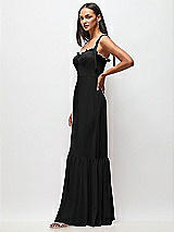 Side View Thumbnail - Black Tie-Shoulder Bustier Bodice Ruffle-Hem Maxi Dress