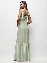 Rear View Thumbnail - Celadon Tie-Shoulder Bustier Bodice Ruffle-Hem Maxi Dress