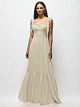 Front View Thumbnail - Champagne Tie-Shoulder Bustier Bodice Ruffle-Hem Maxi Dress