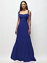 Front View Thumbnail - Cobalt Blue Tie-Shoulder Bustier Bodice Ruffle-Hem Maxi Dress