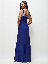 Rear View Thumbnail - Cobalt Blue Tie-Shoulder Bustier Bodice Ruffle-Hem Maxi Dress
