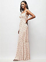 Side View Thumbnail - Coquette Floral Print Tie-Shoulder Bustier Bodice Ruffle-Hem Maxi Dress