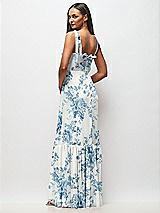 Rear View Thumbnail - Cottage Rose Dusk Blue Tie-Shoulder Bustier Bodice Ruffle-Hem Maxi Dress