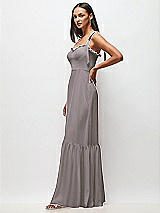 Side View Thumbnail - Cashmere Gray Tie-Shoulder Bustier Bodice Ruffle-Hem Maxi Dress