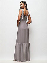 Rear View Thumbnail - Cashmere Gray Tie-Shoulder Bustier Bodice Ruffle-Hem Maxi Dress