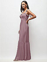 Side View Thumbnail - Dusty Rose Tie-Shoulder Bustier Bodice Ruffle-Hem Maxi Dress