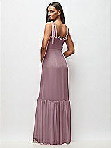 Rear View Thumbnail - Dusty Rose Tie-Shoulder Bustier Bodice Ruffle-Hem Maxi Dress