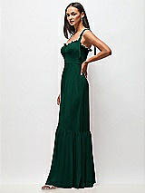 Side View Thumbnail - Hunter Green Tie-Shoulder Bustier Bodice Ruffle-Hem Maxi Dress