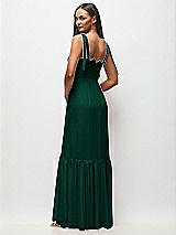 Rear View Thumbnail - Hunter Green Tie-Shoulder Bustier Bodice Ruffle-Hem Maxi Dress