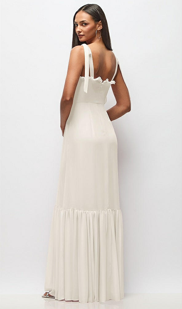 Back View - Ivory Tie-Shoulder Bustier Bodice Ruffle-Hem Maxi Dress